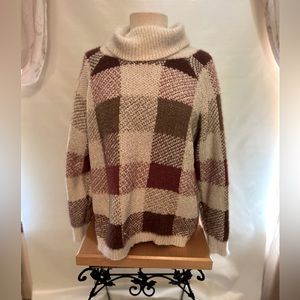 Super comfy oversized cowl neck Maurices pinks and cream plaid sweater. Size XL